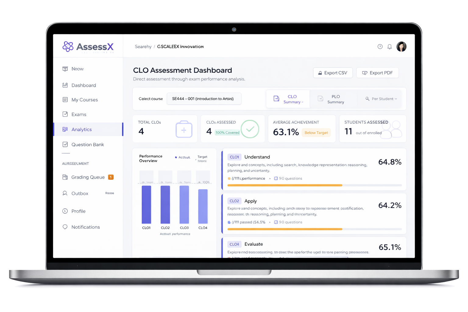 AverraExam Dashboard Interface